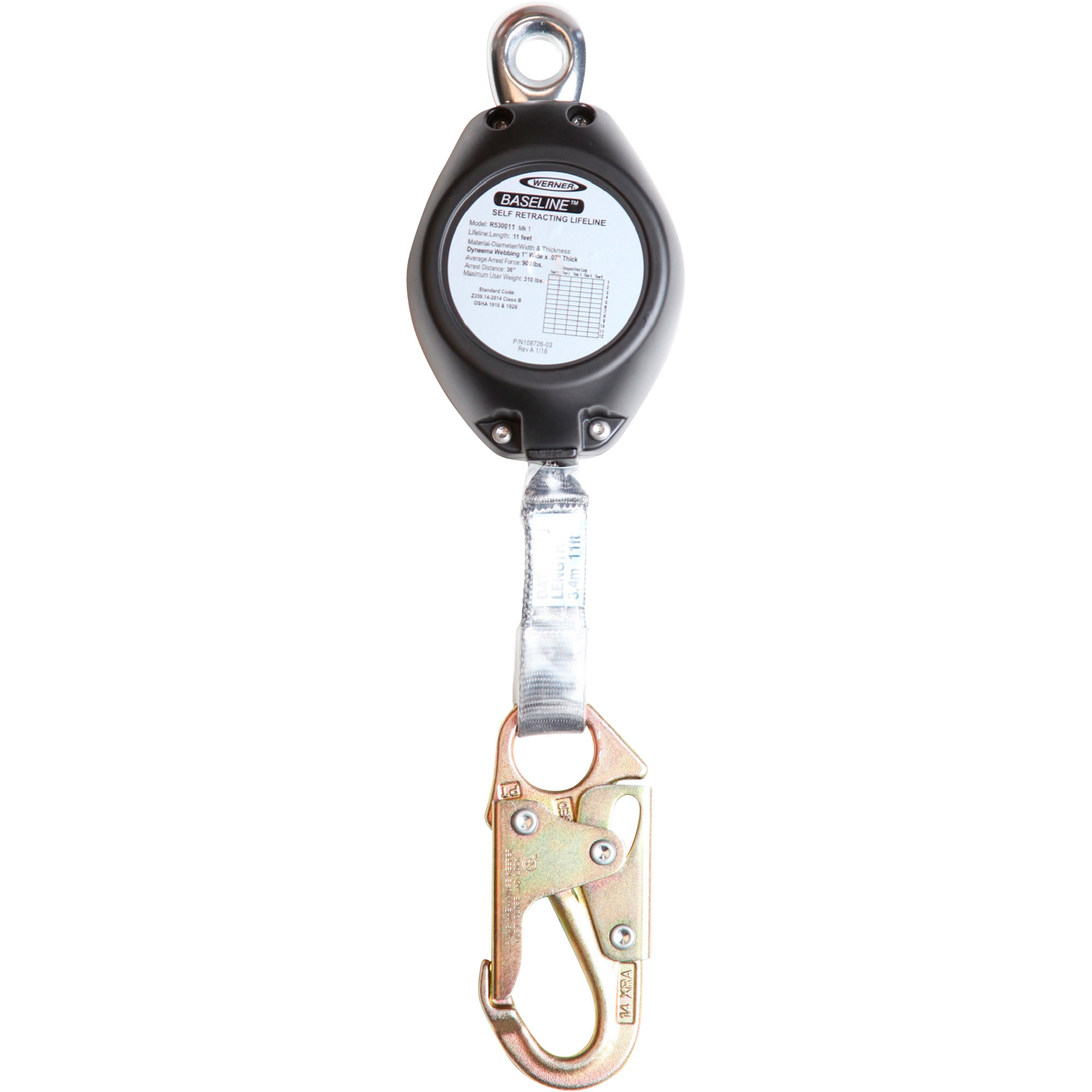 Werner Baseline Personal Self-Retracting Lifeline, 11ft., Model# R530011